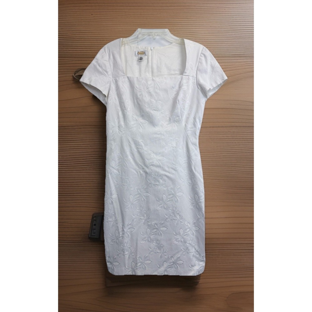 Vtg Talbots Textured White Floral Shift Dress Women's Size 12 Bridal Made in USA
